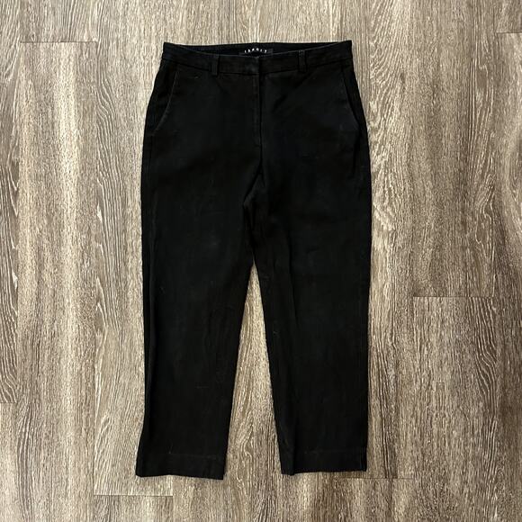 VTG GUC Theory Cropped Black Trousers Size 6 Slim Ankle Pant Cotton Lycra Blend - Picture 1 of 11
